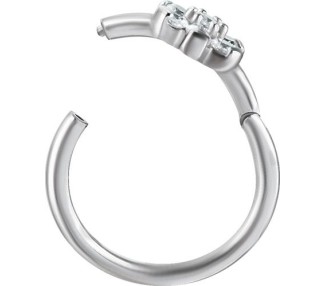 SS 316 FLOWER HINGED RING SET W. ZIRCONIA (SIDE FACING)