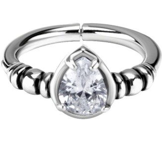 SS 316 HINGED RING SET W. TEARDROP ZIRCONIA