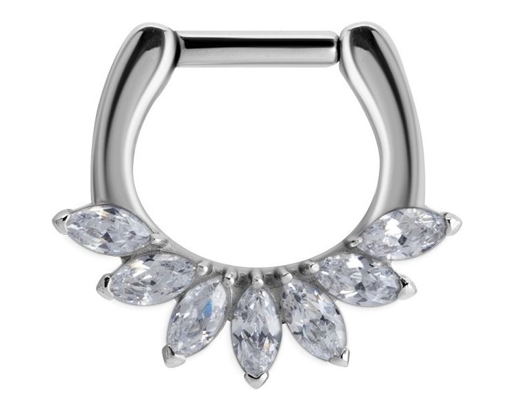 SS 316 SEPTUM CLICKER WITH MARQUISE ZIRCONIA SS 316 SEPTUM CLICKER WITH MARQUISE ZIRCONIA