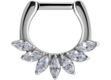 SS 316 SEPTUM CLICKER WITH MARQUISE ZIRCONIA