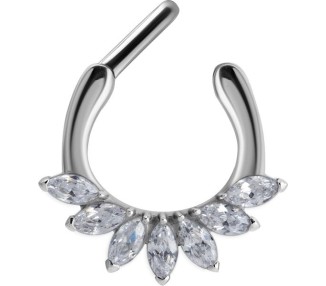 SS 316 SEPTUM CLICKER WITH MARQUISE ZIRCONIA