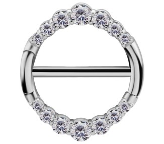 SS 316 JEWELLED DOUBLE NIPPLE CLICKER RING