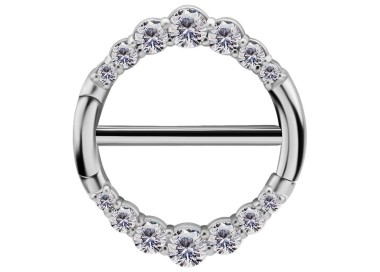 SS 316 JEWELLED DOUBLE NIPPLE CLICKER RING