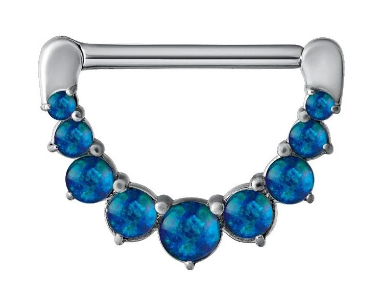 SS 316 JEWELLED NIPPLE CLICKER W/OPALS SS 316 JEWELLED NIPPLE CLICKER W/OPALS