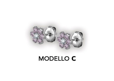 SS 316 FLOWER EAR STUDS W/ ZIRCONIA (PAIR)