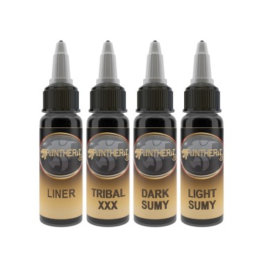 Set PANTHERA Liner Ink + Tribal XXX + Dark Sumy + Light Sumy - 4 × 30 ml - Colori Tattoo REACH