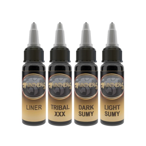 Set PANTHERA Liner Ink + Tribal XXX + Dark Sumy + Light Sumy - 4 × 30 ml - Colori Tattoo REACH