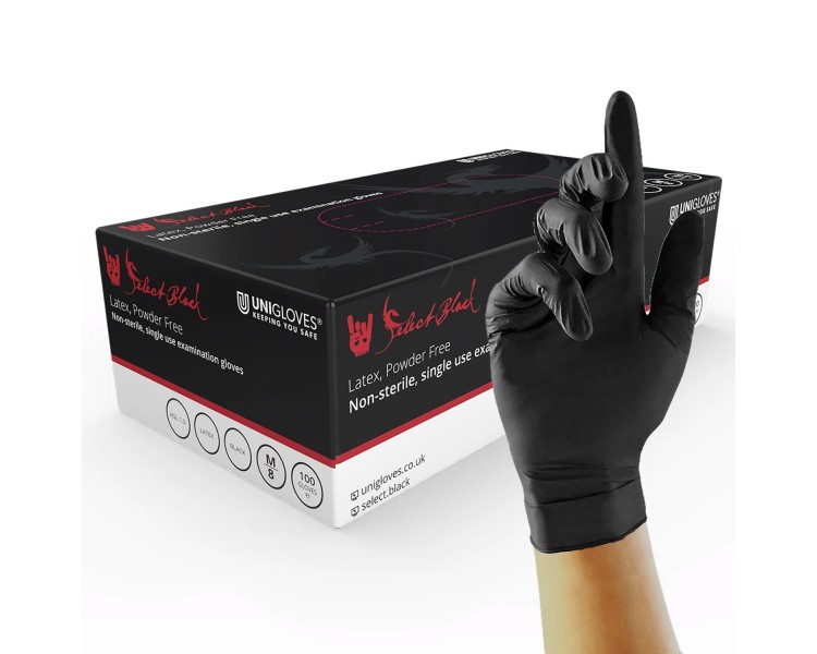 Guanti Unigloves SELECT BLACK LATEX in Lattice - Qualità Premium - 100pz. unigloves Guanti Unigloves SELECT BLACK LATEX in Lattice - Qualità Premium - 100pz. unigloves