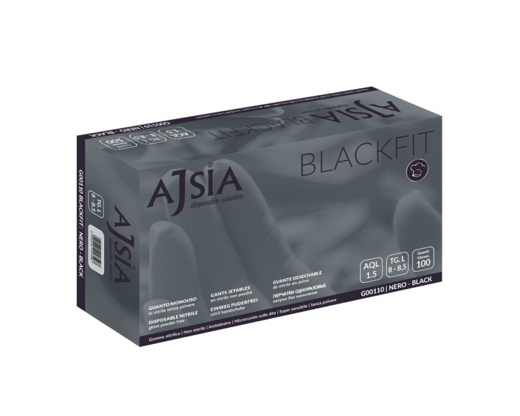 Guanti in Nitrile Neri Certificati CE - Senza Polvere - BLACKFIT - 100pz. ajsia Guanti in Nitrile Neri Certificati CE - Senza Polvere - BLACKFIT - 100pz. ajsia