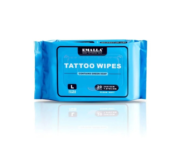 EMALLA Green Soap Wipes - 20x15cm - Tattoo Wipes w/ Green Soap - 20pz. emalla EMALLA Green Soap Wipes - 20x15cm - Tattoo Wipes w/ Green Soap - 20pz. emalla