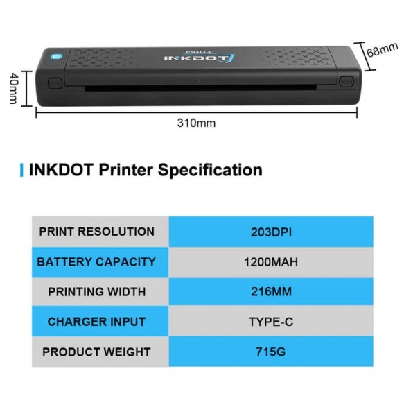 EMALLA INKDOT Wireless Thermal Printer - Stampante Termica per Stencil