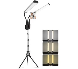 Lampada LED con Doppio Braccio - con Supporto Smartphone e Treppiede - Luce Calda Neutra Fredda