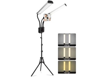 Lampada LED con Doppio Braccio - con Supporto Smartphone e Treppiede - Luce Calda Neutra Fredda