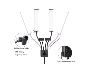 Lampada LED con Doppio Braccio - con Supporto Smartphone e Treppiede - Luce Calda Neutra Fredda