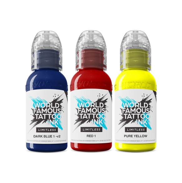 Set Colori Primari - World Famous Limitless - 3 × 30 ml - Colori Tattoo REACH