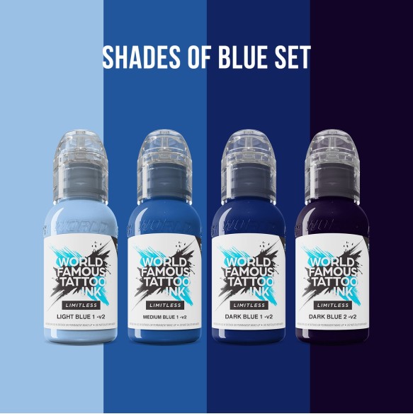 SHADES OF BLUE Collection - World Famous Limitless - 4 × 30 ml - Colori Tattoo REACH