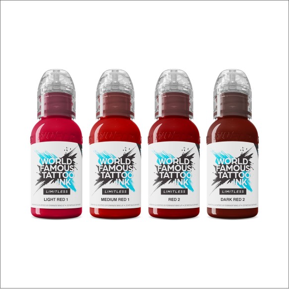 SHADES OF RED Collection - World Famous Limitless - 4 × 30 ml - Colori Tattoo REACH