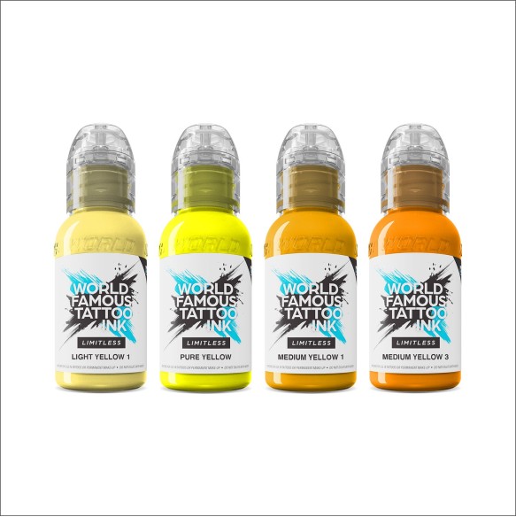 SHADES OF YELLOW Collection - World Famous Limitless - 4 × 30 ml - Colori Tattoo REACH
