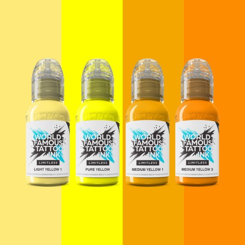 SHADES OF YELLOW Collection - World Famous Limitless - 4 × 30 ml - Colori Tattoo REACH