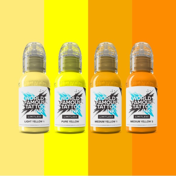 SHADES OF YELLOW Collection - World Famous Limitless - 4 × 30 ml - Colori Tattoo REACH
