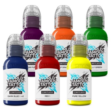 Set Colori Primari + Secondari - World Famous Limitless - 6 × 30 ml - Colori Tattoo REACH