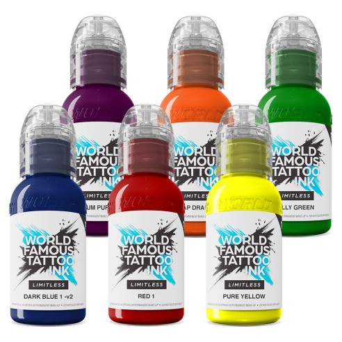 Set Colori Primari + Secondari - World Famous Limitless - 6 × 30 ml - Colori Tattoo REACH
