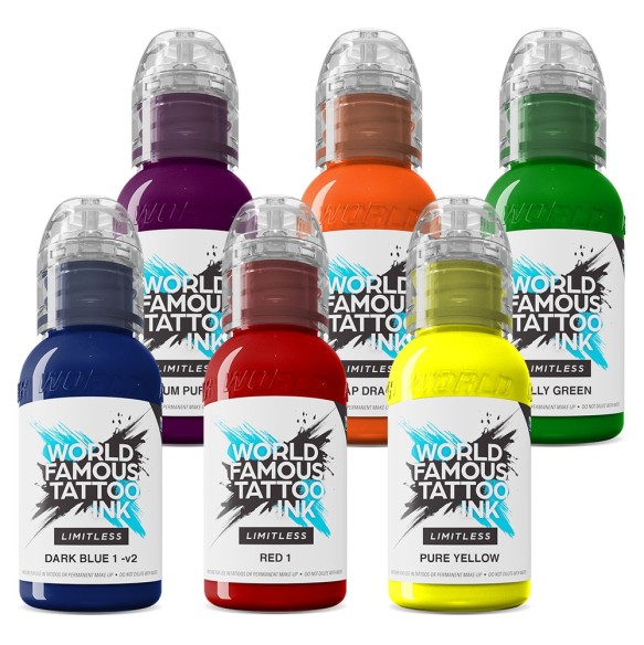 Set Colori Primari + Secondari - World Famous Limitless - 6 × 30 ml - Colori Tattoo REACH
