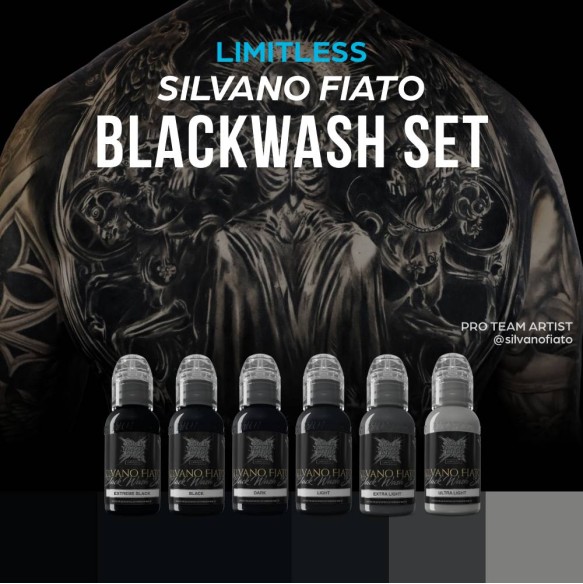 Silvano Fiato BLACKWASH Set - World Famous Limitless - 6 × 30 ml - Colori Tattoo REACH